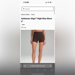 lululemon Align™ High-Rise Short 4" in the color expresso.
